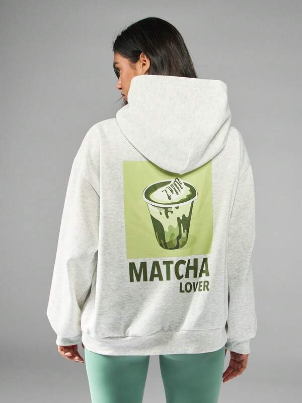 Missguided MISSGUIDED Matcha Lover Graphic Hoodie With Centre Pocket