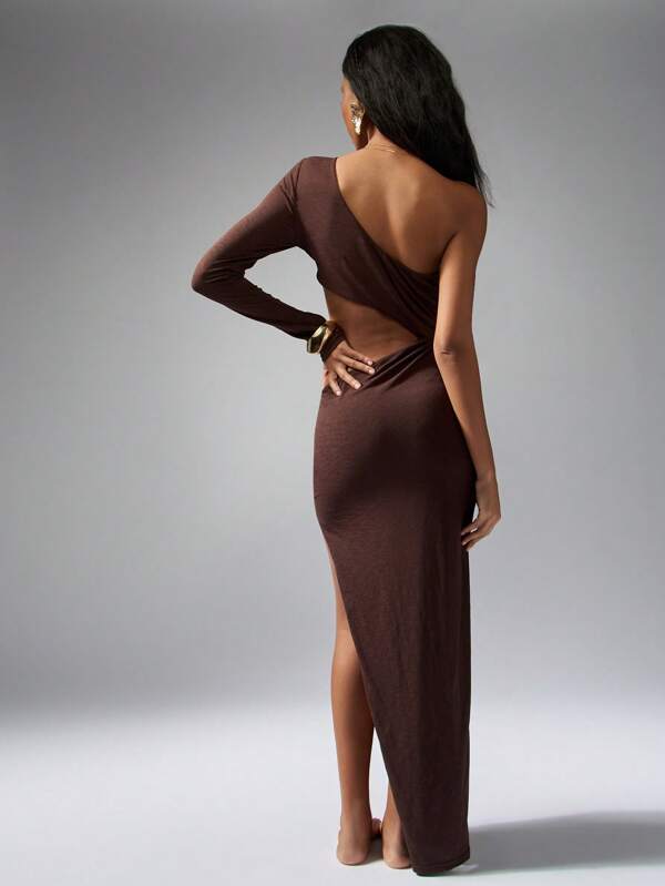 Missguided MISSGUIDED Maxi Dress Features One Sleeve Cut-Out Asymmetric Bodycon