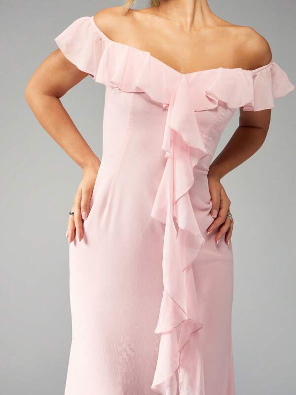 Missguided MISSGUIDED Maxi Dress Off-Shoulder Ruffled Empire Waist Floor Length