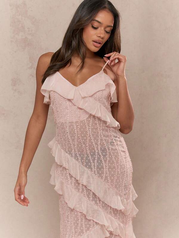 Missguided MISSGUIDED Maxi Dress With Spiral Ruffles And Chiffon Overlay