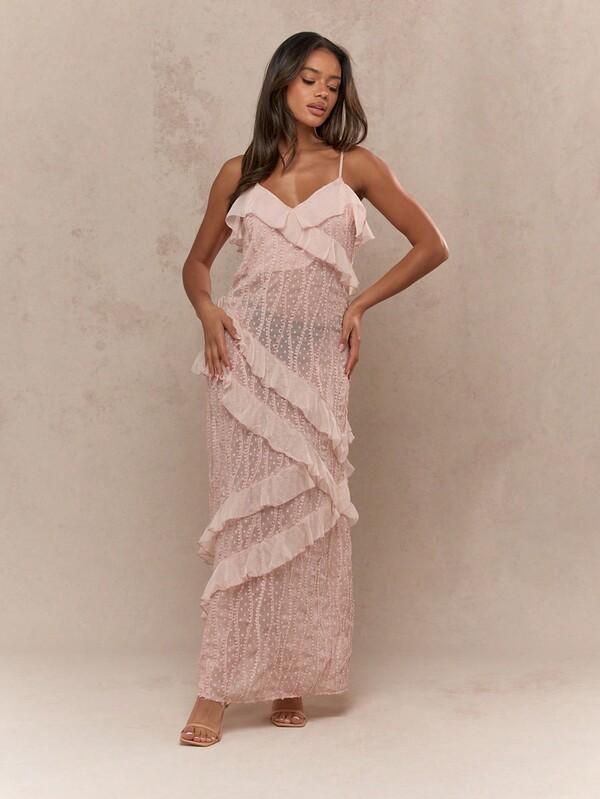 Missguided MISSGUIDED Maxi Dress With Spiral Ruffles And Chiffon Overlay
