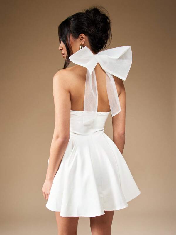 Missguided MISSGUIDED Mesh Halter Bow Tie Full Mini Dress Cute Sundress