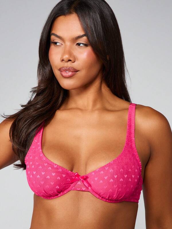 Missguided MISSGUIDED Mesh Heart Print Bralette With Bow