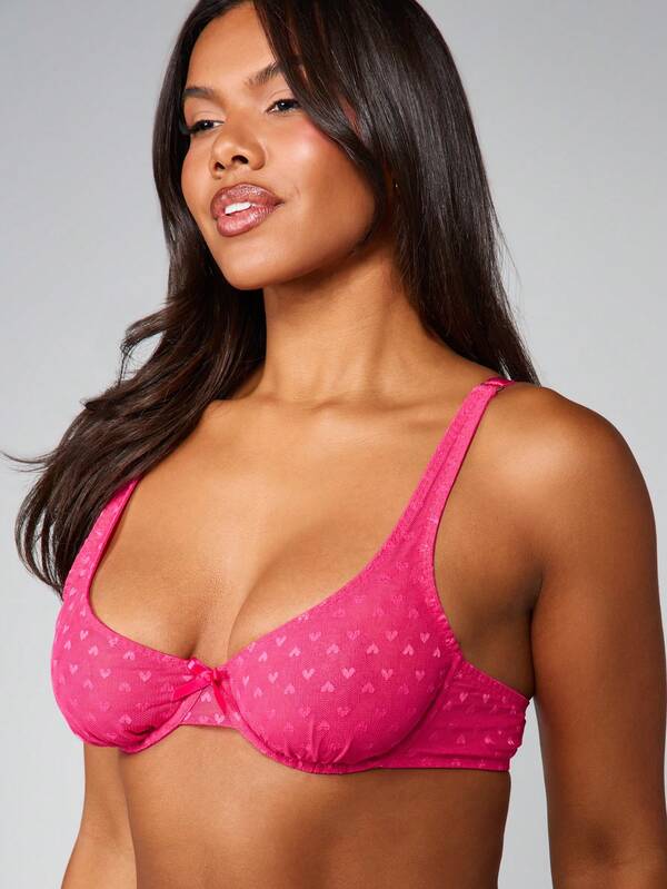 Missguided MISSGUIDED Mesh Heart Print Bralette With Bow
