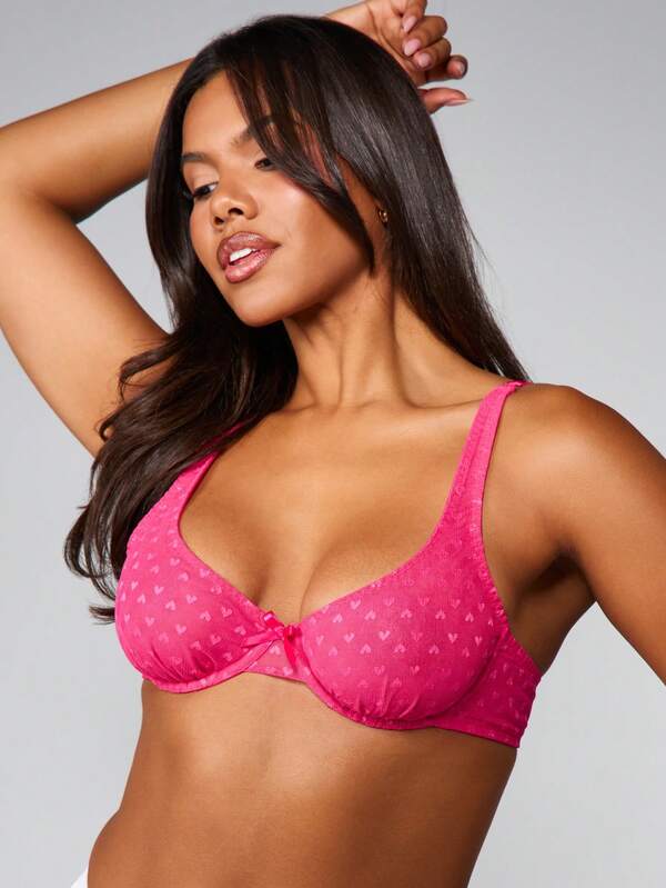 missguided MISSGUIDED Mesh Heart Print Bralette With Bow