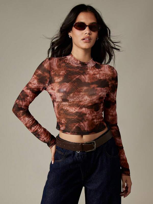 Missguided MISSGUIDED Mesh High Neck Long Sleeve Top