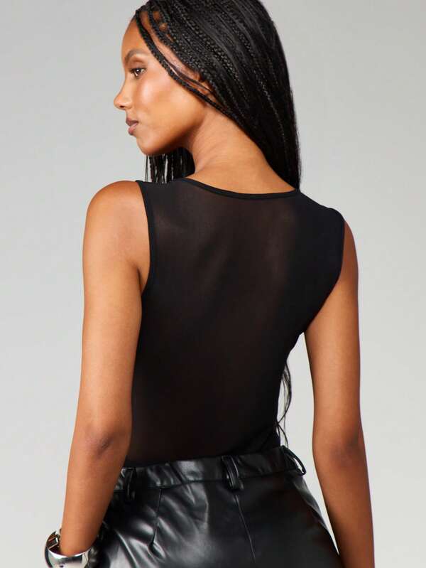 Missguided MISSGUIDED Mesh Panel Long Sleeve Bodysuit
