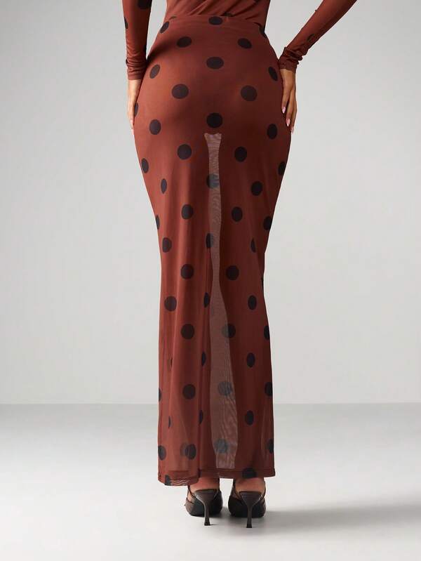 Missguided MISSGUIDED Mesh Polka Dot Maxi Skirt With High Waist