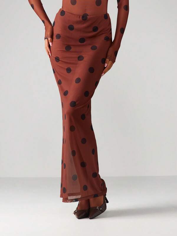 Missguided MISSGUIDED Mesh Polka Dot Maxi Skirt With High Waist
