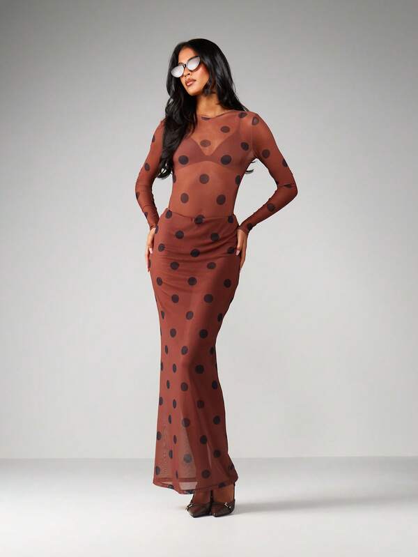 Missguided MISSGUIDED Mesh Polka Dot Maxi Skirt With High Waist