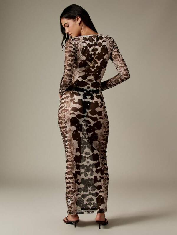 Missguided MISSGUIDED Mesh Tie Dye Print Maxi Dress With Lace Up Front