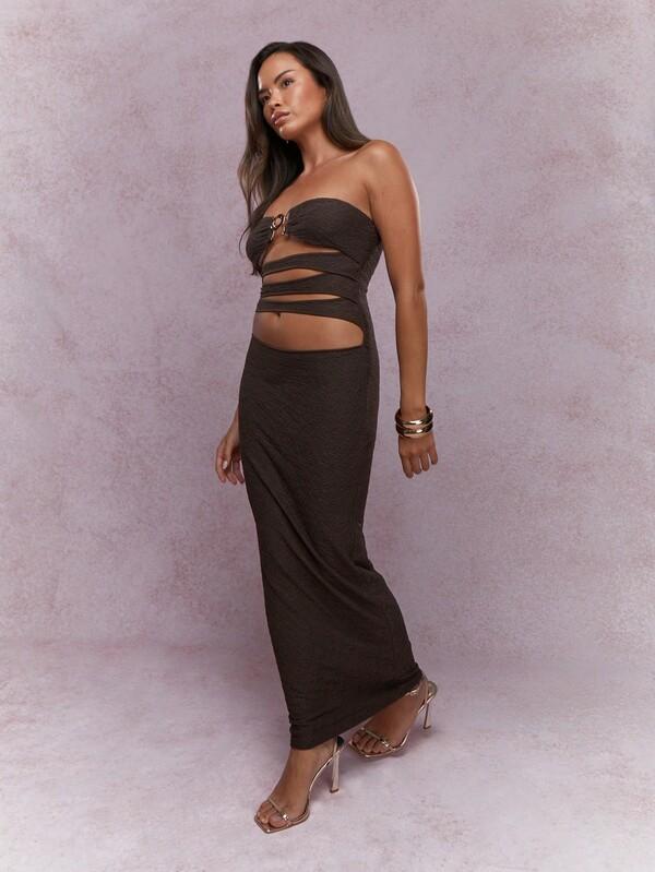 Missguided MISSGUIDED Metal Detail Cut Out T Bandeau Maxi Dress