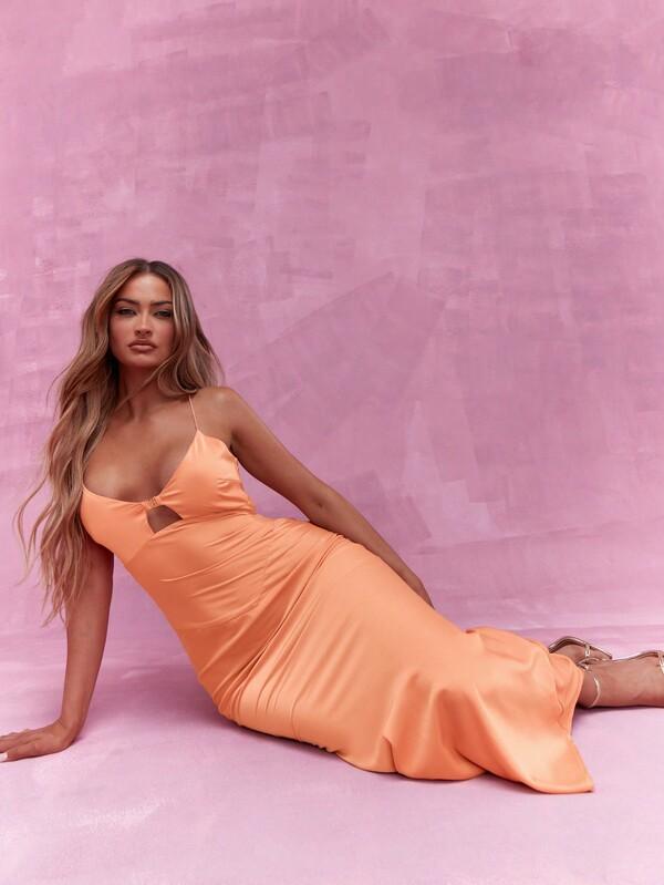 Missguided MISSGUIDED Metal Logo Clasp Satin Cut Out Cami Maxi Dress