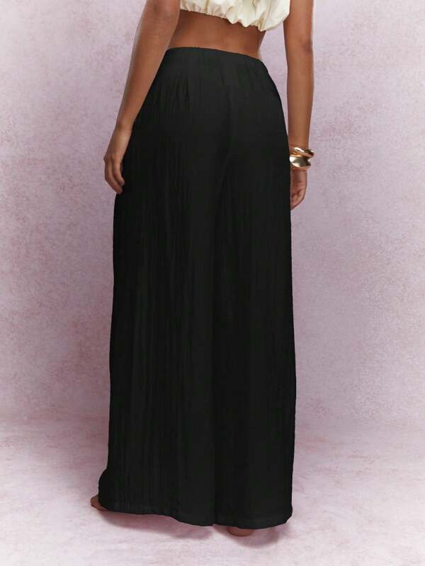 Missguided MISSGUIDED Metal Logo Label Pleated Wide Leg Pants Business Casual Outfit