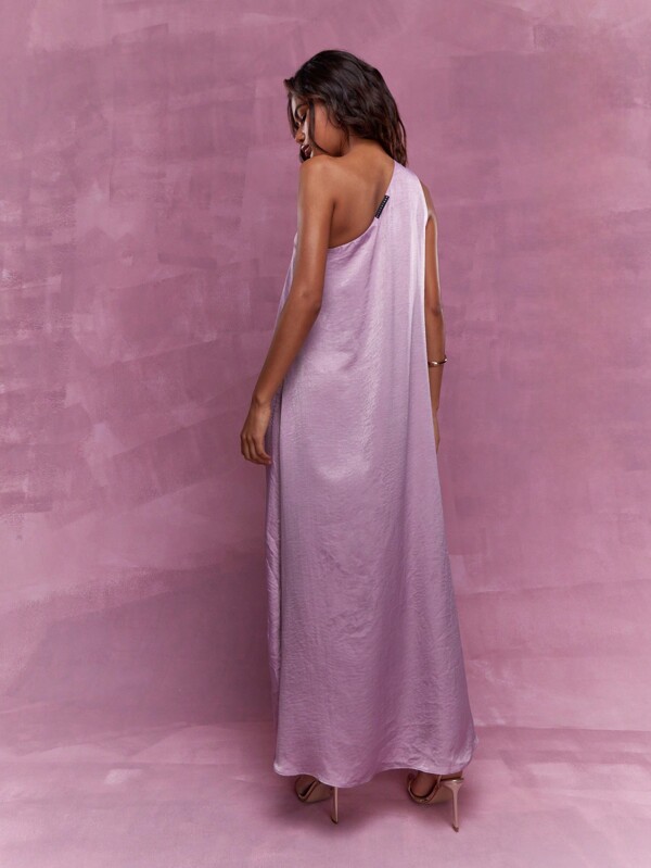 Missguided MISSGUIDED Metal Ring Detail Satin Flowy One Shoulder Maxi Dress