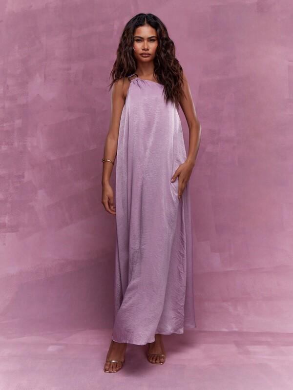 Missguided MISSGUIDED Metal Ring Detail Satin Flowy One Shoulder Maxi Dress