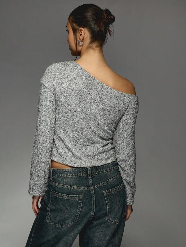 Missguided MISSGUIDED Metal Trim Detail Off The Shoulder Long Sleeves Top
