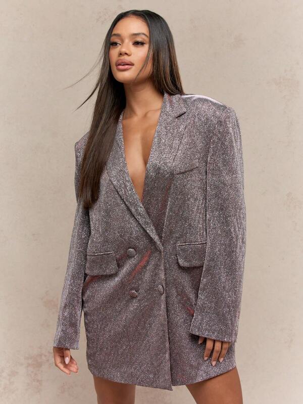 missguided MISSGUIDED Metallic Blazer Dress With Plunge Neckline And Double Buttons