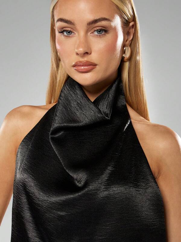 Missguided MISSGUIDED Metallic Cowl Neck Halter Top