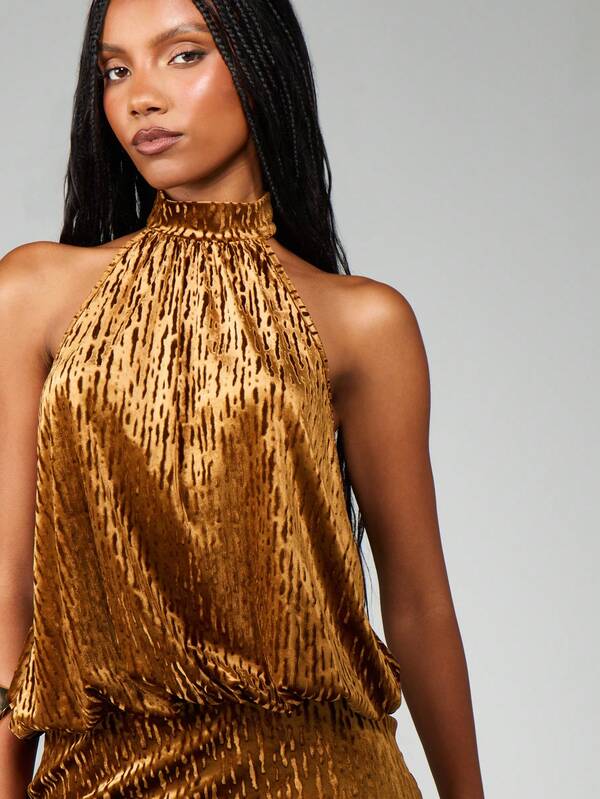 Missguided MISSGUIDED Metallic Halter Neck Mini Dress With Fringe
