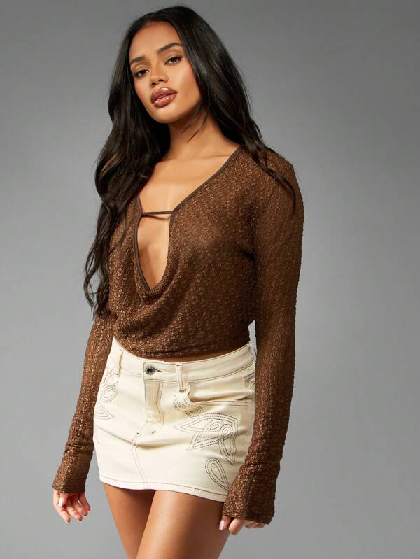missguided MISSGUIDED Metallic Knit Cowl Neck Long Sleeve Top