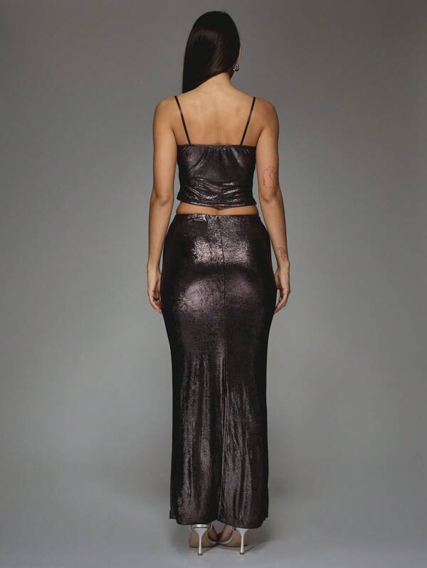 Missguided MISSGUIDED Metallic Lurex Spaghetti Strap Top And Bodycon Maxi Skirt Two Piece Co-Ord Set