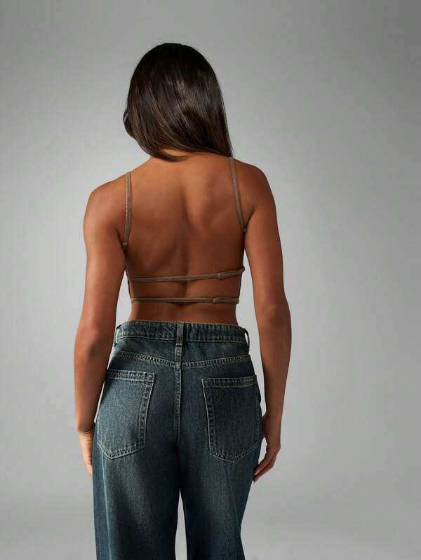 Missguided MISSGUIDED Metallic Shimmer Sleeveless Strappy Back Crop Top