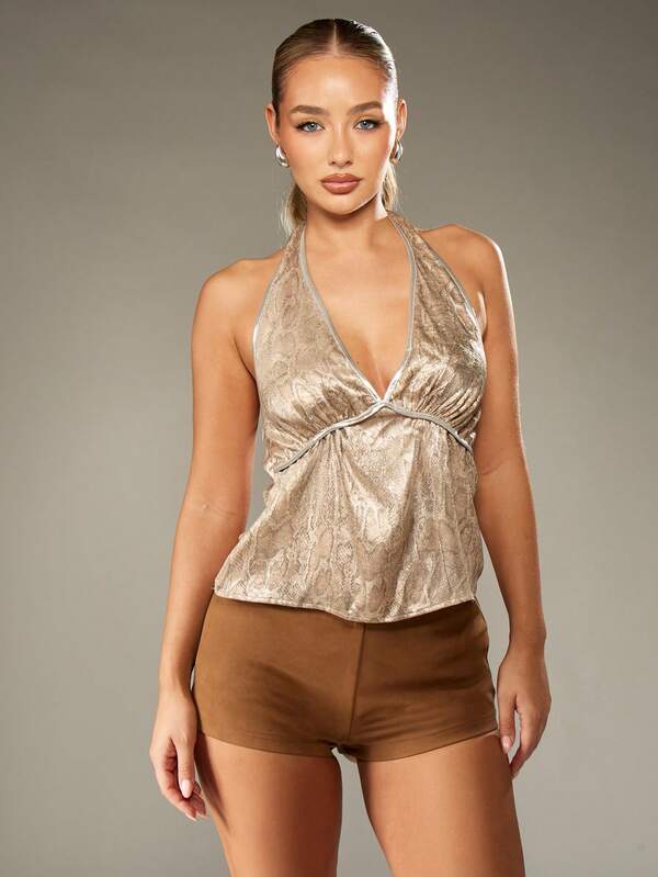 Missguided MISSGUIDED Metallic Snake Print Halter Top With Empire Waist