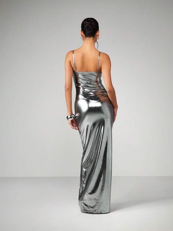 Missguided MISSGUIDED Metallic Spaghetti Strap Maxi Dress