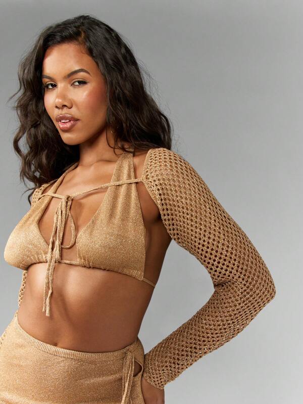 Missguided MISSGUIDED Metallic Sparkling Long Sleeve Cardigan