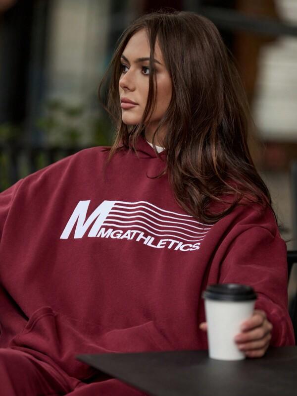 Missguided MISSGUIDED MG Athletics Logo Oversized Graphic Print Hoodie Sweatshirt