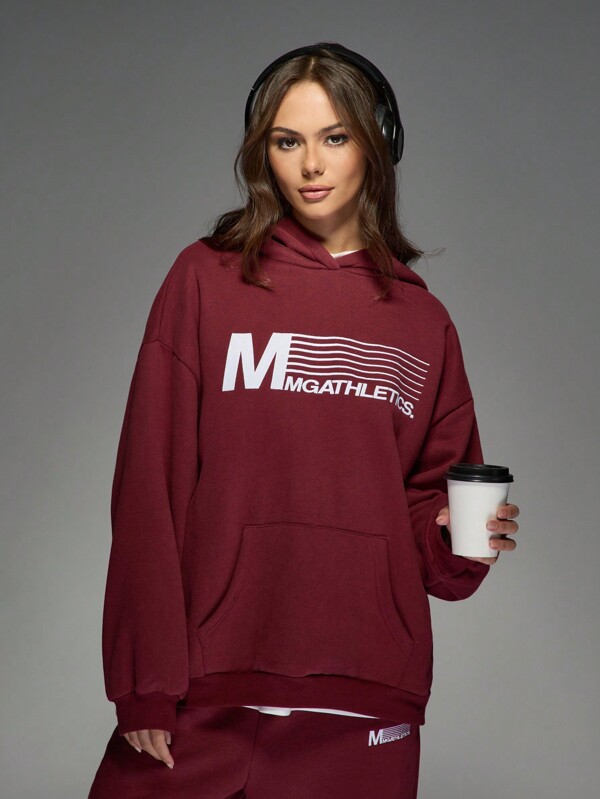 missguided MISSGUIDED MG Athletics Logo Oversized Graphic Print Hoodie Sweatshirt