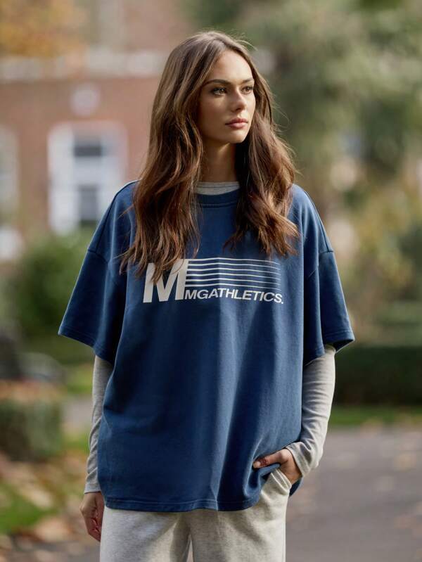 missguided MISSGUIDED MGAthletics Graphic Print Oversized T-Shirt