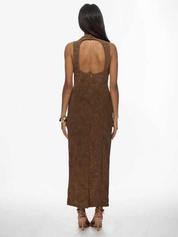 Missguided MISSGUIDED Midaxi Turtleneck Ribbed Knit Slim Fit Long Sleeve Long Dress