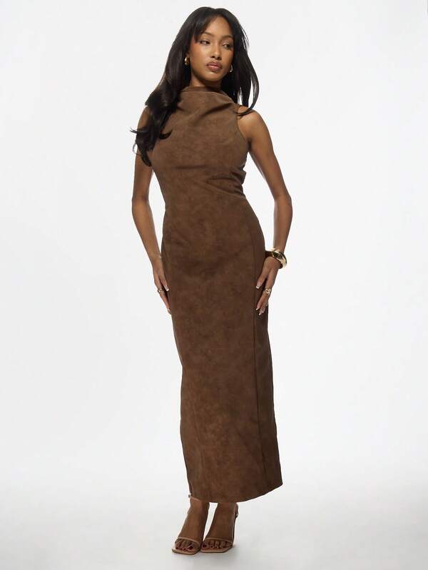 Missguided MISSGUIDED Midaxi Turtleneck Ribbed Knit Slim Fit Long Sleeve Long Dress