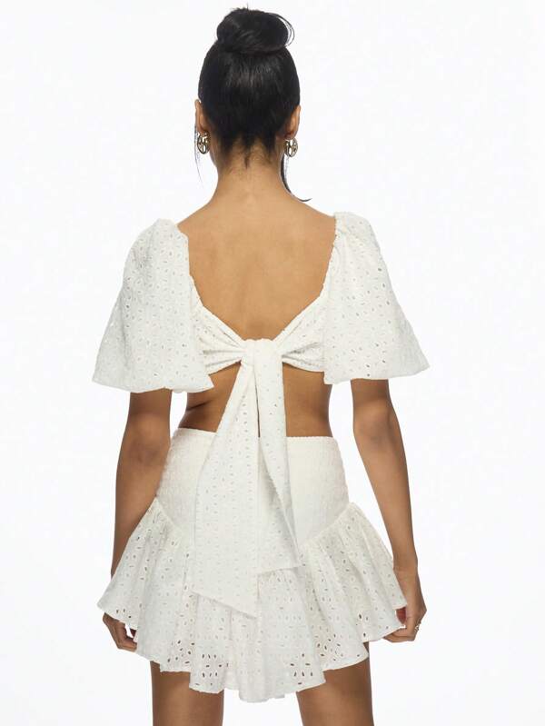 Missguided MISSGUIDED Milkmaid Crop Top Ruffle Mini Skirt Two-Piece Set