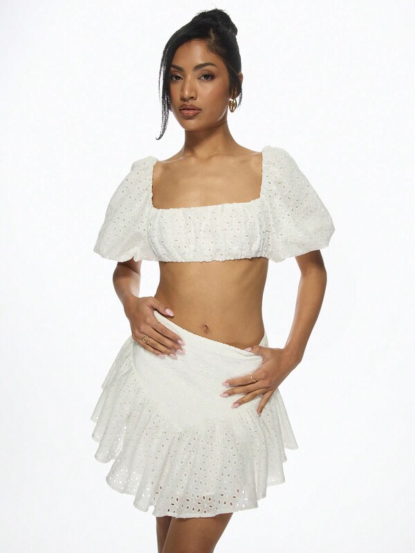 Missguided MISSGUIDED Milkmaid Crop Top Ruffle Mini Skirt Two-Piece Set