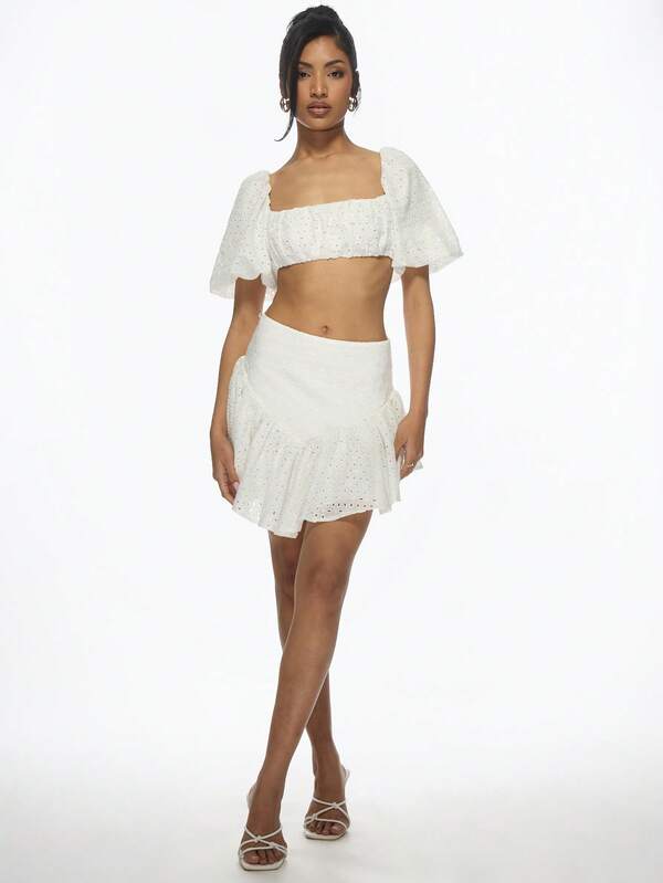 Missguided MISSGUIDED Milkmaid Crop Top Ruffle Mini Skirt Two-Piece Set