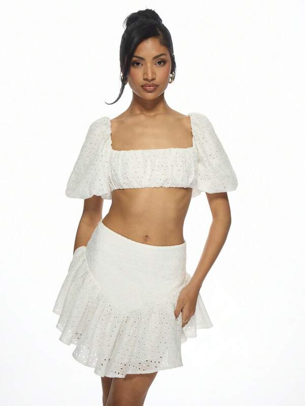 missguided MISSGUIDED Milkmaid Crop Top Ruffle Mini Skirt Two-Piece Set
