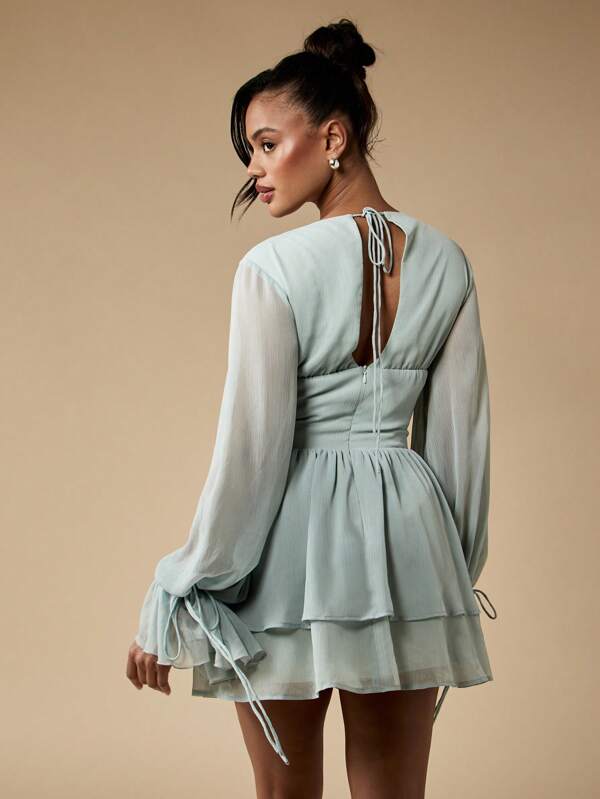 Missguided MISSGUIDED Milkmaid Puff Sleeve Corset Back Women Mini Dress