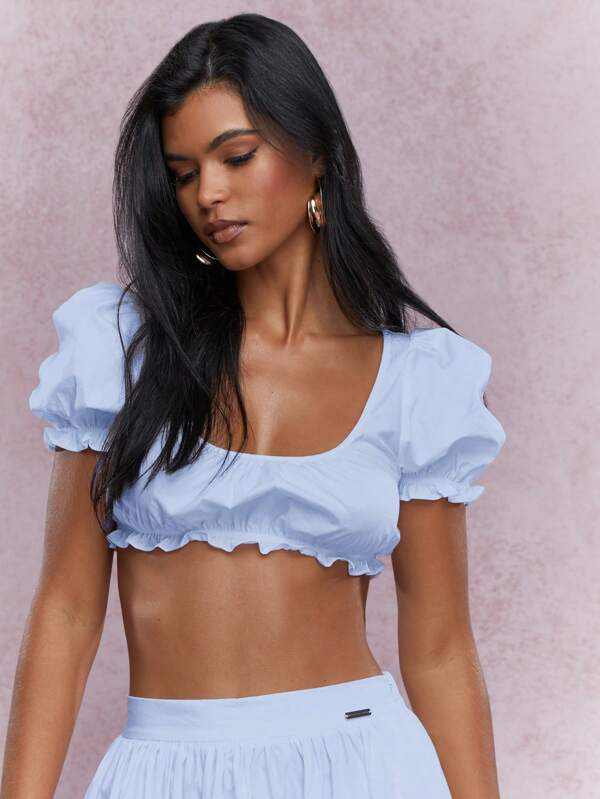Missguided MISSGUIDED Milkmaid Puff Sleeve Crop Top High Waist Maxi Skirt Two Piece Outfit