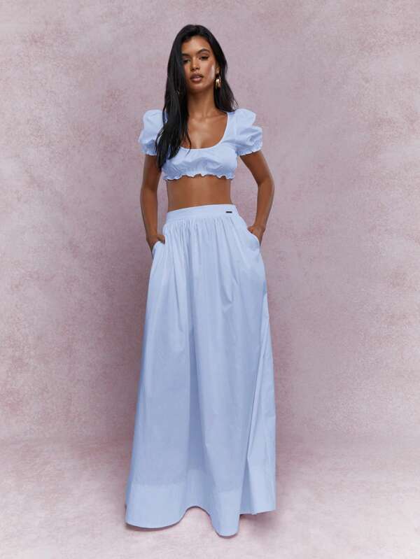 missguided MISSGUIDED Milkmaid Puff Sleeve Crop Top High Waist Maxi Skirt Two Piece Outfit