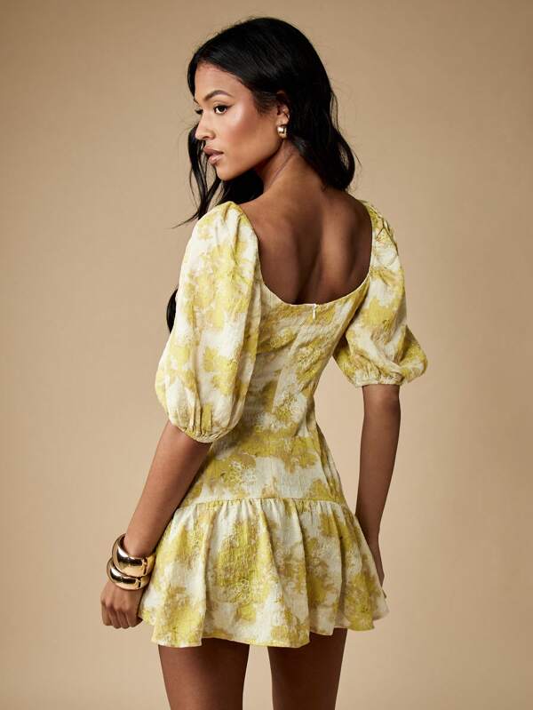 Missguided MISSGUIDED Milkmaid Puff Sleeve Empire Drop Waist Floral Mini Dress