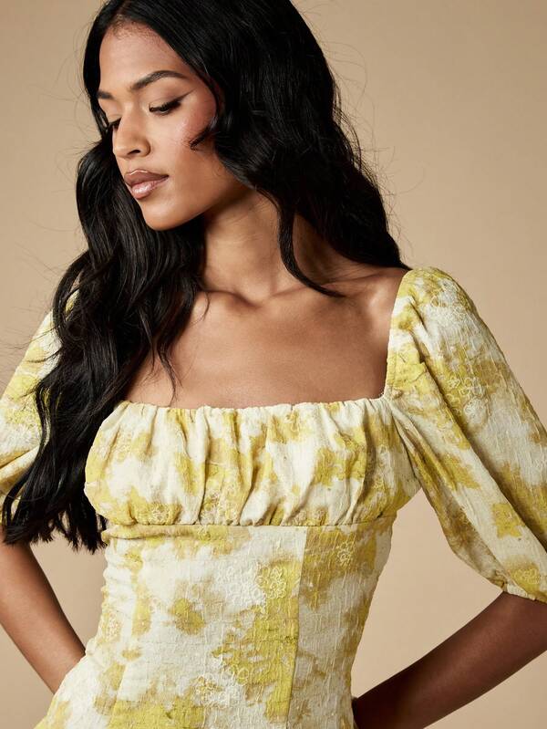 Missguided MISSGUIDED Milkmaid Puff Sleeve Empire Drop Waist Floral Mini Dress