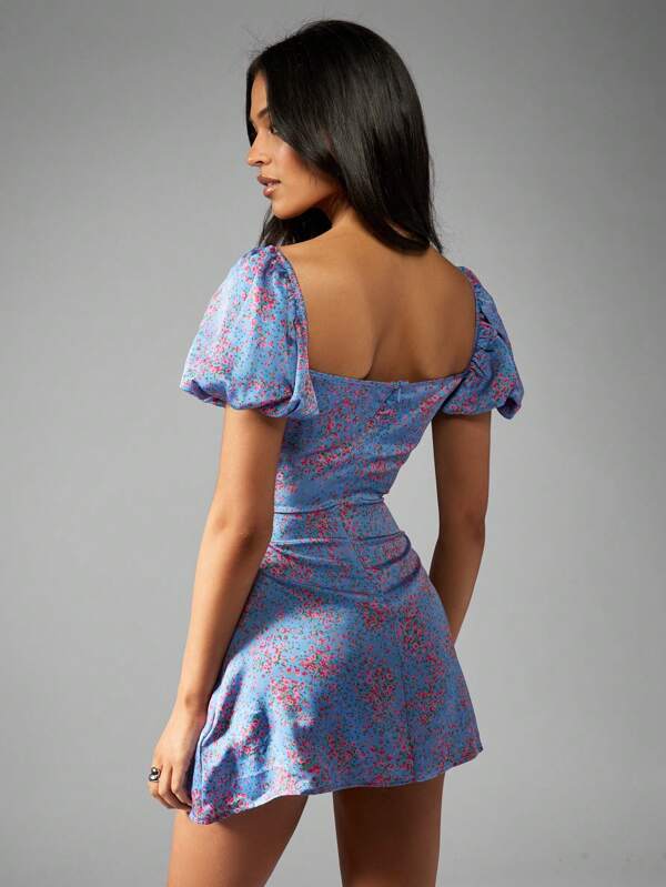 Missguided MISSGUIDED Milkmaid Puff Sleeve Mini Dress With Floral Print
