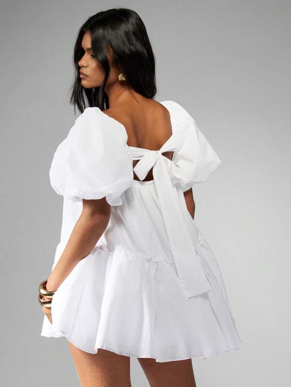 Missguided MISSGUIDED Milkmaid Puff Sleeve Square Neck Smock Mini Dress