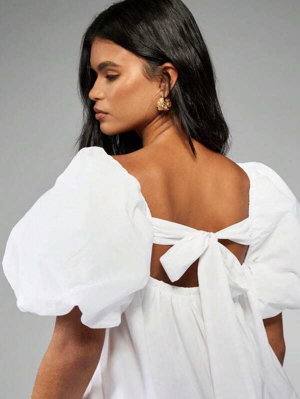 Missguided MISSGUIDED Milkmaid Puff Sleeve Square Neck Smock Mini Dress