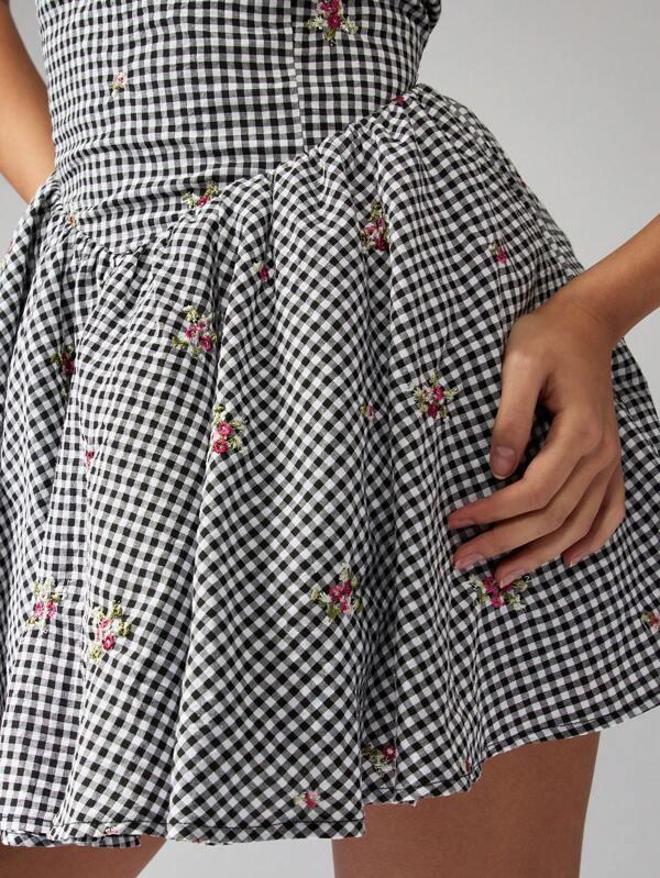Missguided MISSGUIDED Milkmaid Ruched Waist Gingham Check Pattern A-Line Mini Dress
