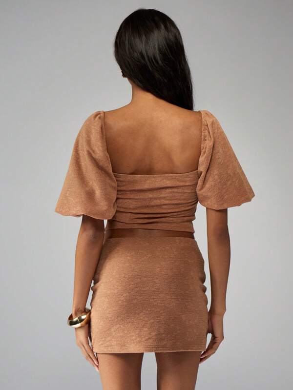 Missguided MISSGUIDED Milkmaid Square Neck Puff Sleeve Outfit Set