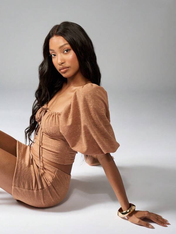 Missguided MISSGUIDED Milkmaid Square Neck Puff Sleeve Outfit Set